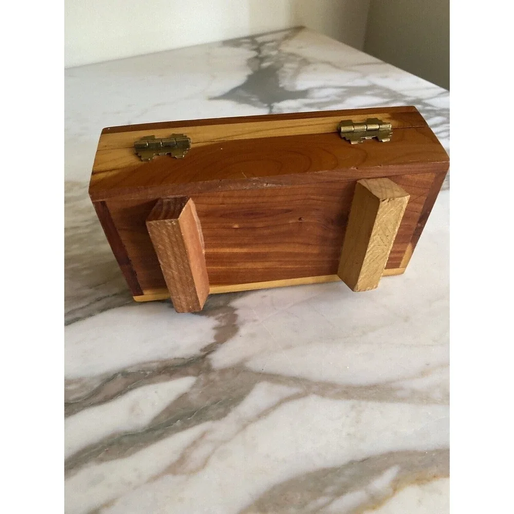 Vintage Handcrafted Cedar Wood Box With Hollywood Bowl Engraving & Hinged Lid